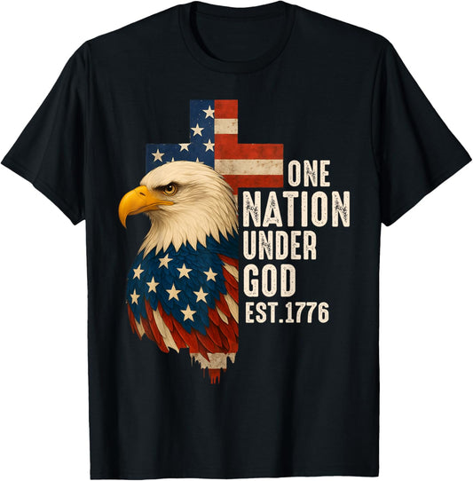One Nation Under God Flag 4th Of July Patriotic Christian T-Shirt