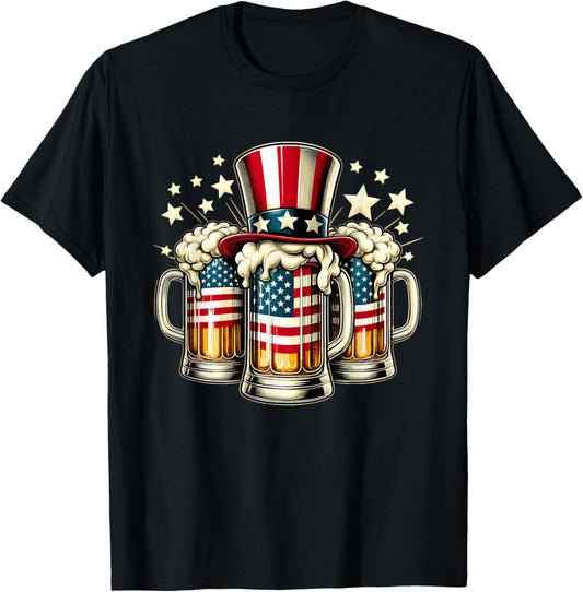 Beer American Flag USA Party Drinking 4th Of July Fourth T-Shirt