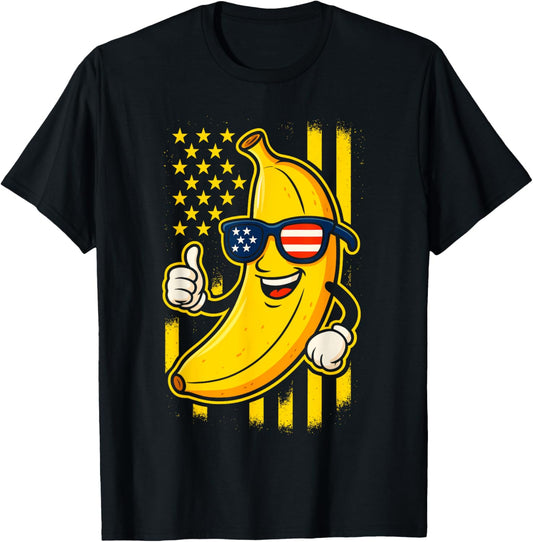 Funny Patriotic Banana American Flag Sunglasses Retro Tee T-shirt