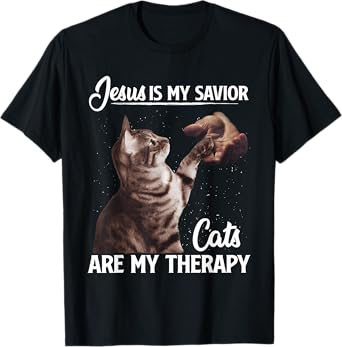 Retro Jesus Is My Savior Cats Are My Therapy God Believers T-Shirt