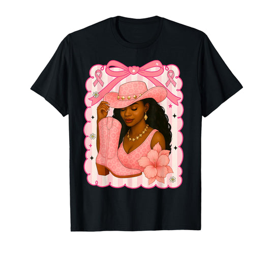 HUGvyn Breast Cancer: Cowgirl Boot Pink Western Black Woman T-Shirt