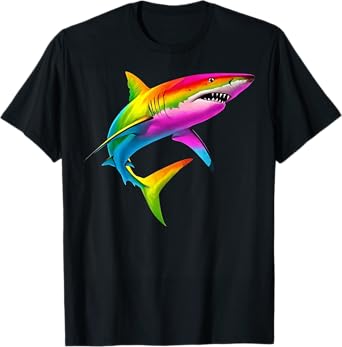 Shark Animal Biology Sea Colorful Funny Shark Lover Rainbow T-Shirt