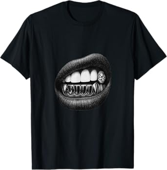 Y2K Lips Grillz - Dark Teeth Skull Streetwear T-Shirt