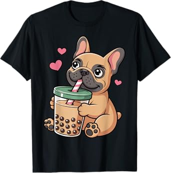 Kids Cute Dog Drink Bubble Tea Clothes Gils Women Puppy Love T-Shirt