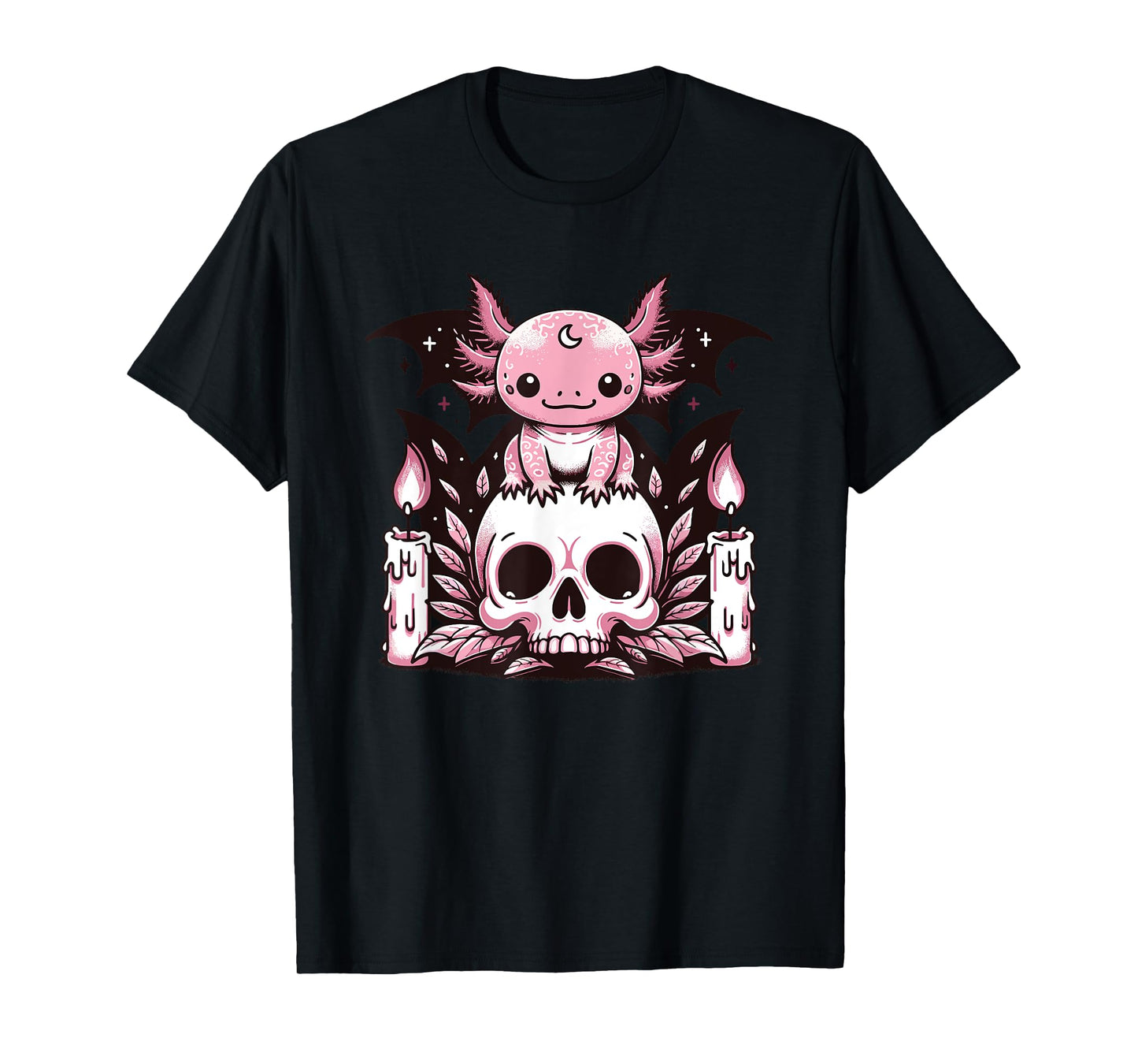 Kawaii Pastel Goth Cute Creepy Axolotl Bat Skeleton T-Shirt