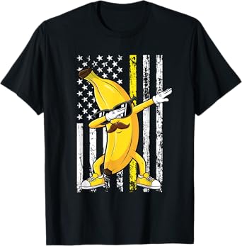 Funny Dabbing Banana Graphic Retro American Flag Boys Kids T-Shirt