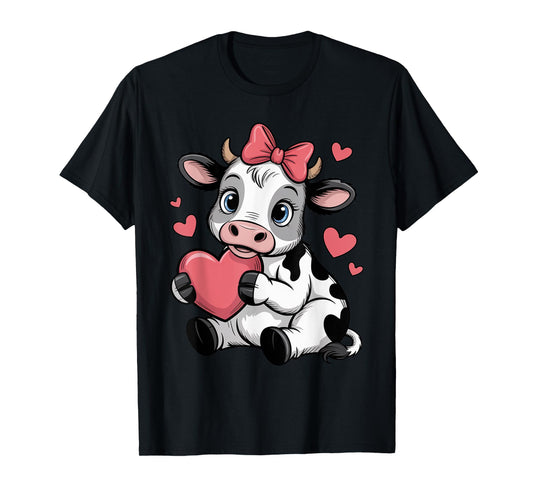 Black White Cow Pink Coquette Bow Cow Cattle Farmer Cow T-Shirt