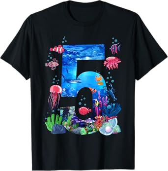 5th Birthday Party Ocean 5 Year Old Sea Fish Aquarium Boy T-Shirt