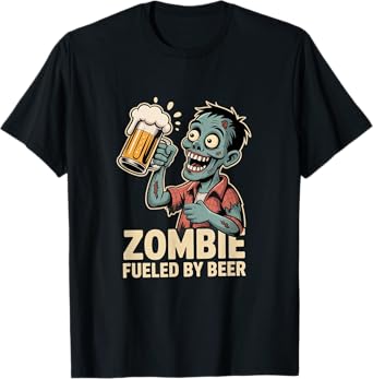 Zombie Fueled by Beer Funny Halloween Beer Lover T-Shirt
