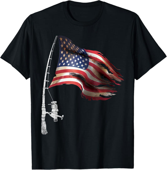 Fishing American Flag Fisherman Patriotic day 4th of July T-Shirt