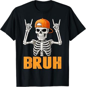 Bruh Punk Rock Skeleton Cool Rocker Halloween Men Boys Kids T-Shirt
