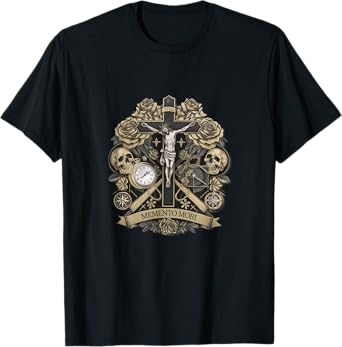 Memento Mori Catholic Crucifix Traditional Latin Mass Skull T-Shirt