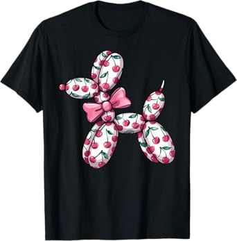 Cherry Balloon Dog Coquette Bow Women Girl Kids Dog Lover T-Shirt