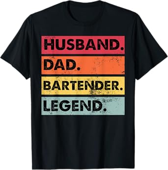 Retro Husband Dad Bartender Legend Funny Bartending Mens T-Shirt