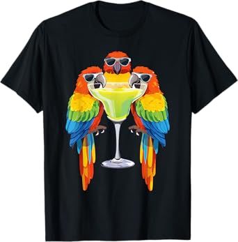 Funny Parrots Wearing Sunglasses Drinking Margarita T-Shirt