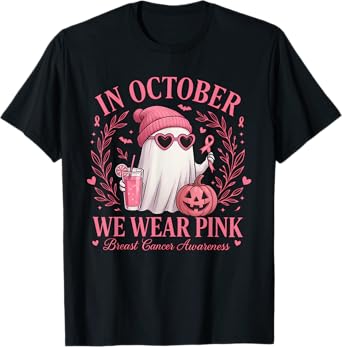 In October We Wear Pink Breast Cancer Awareness Halloween T-Shirt