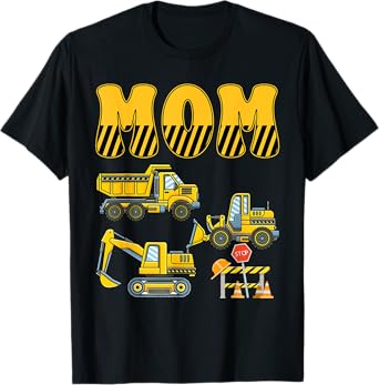 Funny Mom Dad Construction Excavator Kids Boy Family Set T-Shirt