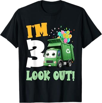 3rd Birthday I'm 3 Look Out Garbage Truck Bday Boys Kids T-Shirt