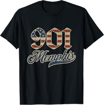 Vintage Memphis 901 Area Code Patriot USA American Flag T-Shirt