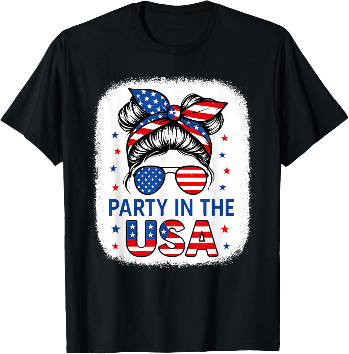Party In Usa Girls 4th Of July Shirt Daughter Messy Bun Usa T-shirt