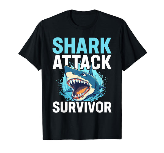 Shark Attack Survivor Men Women Shark Bite Vintage T-Shirt
