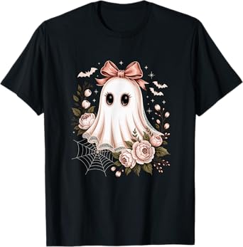 Autumn Fall Lace Ghost Floral Ghost Cute Boo Halloween T-Shirt