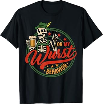 Oktoberfest On My Wurst Behavior German Beer Skeleton Men T-Shirt