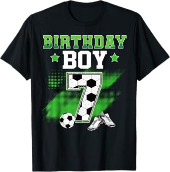 7th Birthday Boy Soccer 7 Year Old Sport 7yr Boys Party Kids T-Shirt