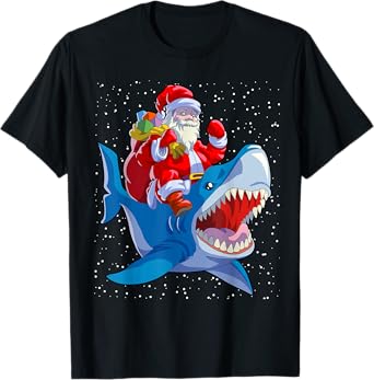 Shark Christmas Shirt Men Boys Shark Lover Santa Claus T-Shirt