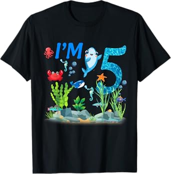 5 Year Old Ocean themed birthday Under the sea 5th birthday T-Shirt