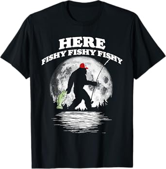 Bigfoot Bass Night Fishing! Here Fishy Bassquatch Sasquatch T-Shirt