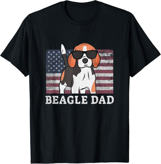 Beagle Dad American Flag 4th of July Patriotic Beagle Design T-Shirt