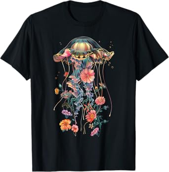 Jellyfish Flowers Vintage Floral Scuba Diving Surf T-Shirt