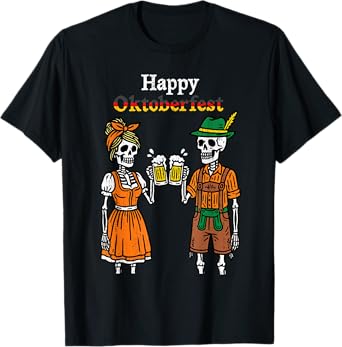 Happy Oktoberfest Lederhosen Skeleton Drinking Beer Festival T-Shirt