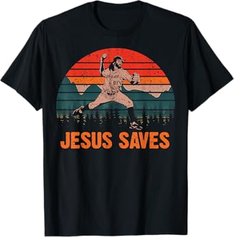 Vintage Jesus Saves Baseball Pitcher Retro 80s T-Shirt