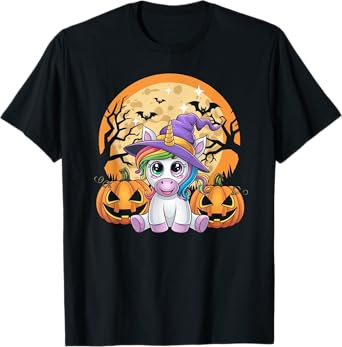 Cute Unicorn with Pumpkins Halloween 2024 for Girls & Women T-Shirt