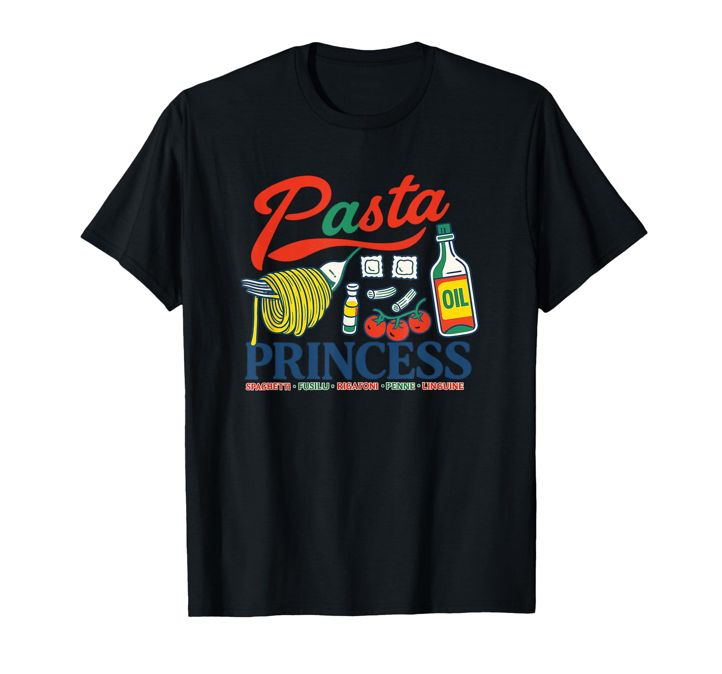 Pasta Princess Retro Foodie Doodle Art Design T-Shirt