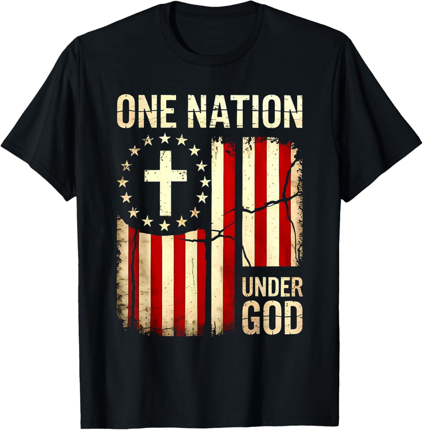 One Nation Under God Flag 4th Of July Patriotic Christian T-shirt