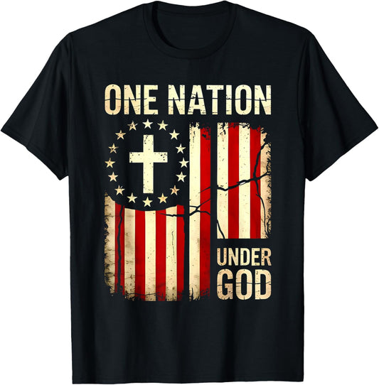 One Nation Under God Flag 4th Of July Patriotic Christian T-shirt