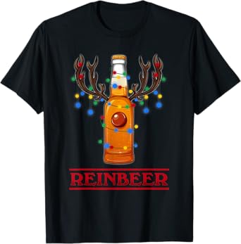 Reindeer Beer Christmas Lights Gifts Beer Lover Christmas T-Shirt