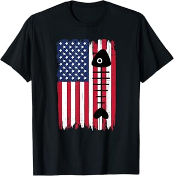 Dead Fish Bones Silhouette American Flag USA Patriotic T-Shirt for Women Kids Men
