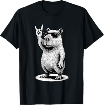 Retro Capybara Rock Music Tee Men Kids Women Funny Capybara T-Shirt