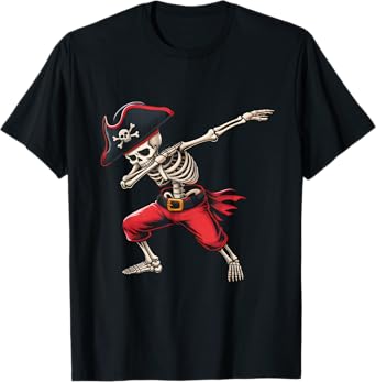 Dabbing Skeleton Pirate Boys Kids Funny Halloween Costume T-Shirt