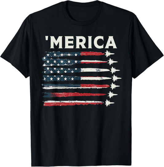 'merica Patriotic Usa Flag Fighter Jets Boys 4th Of July T-shirt