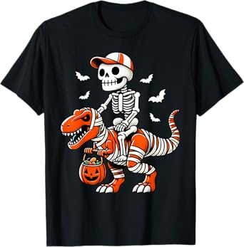 Cool Skeleton T Rex Dino Mummy Toddler Boy Halloween Boy Kid T-Shirt