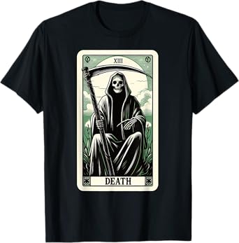 Blackcraft Clothing & Fortune Telling Accessories Tarot Card Death XIII, Satanic Goth Halloween Grim Reaper T-Shirt, Small