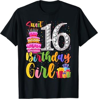 Cute Pink Black "Sweet 16" Style I 16th Birthday Idea T-Shirt