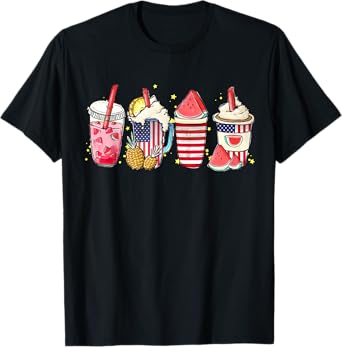 4th of July Coffee Lover Iced Latte Watermelon Slush T-Shirt