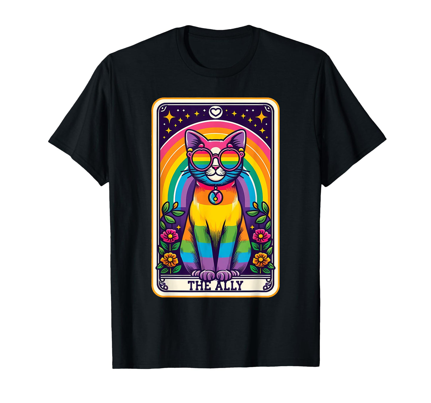Tarot Card Cat The Ally, Gay Pride Rainbow LGBTQ Cat T-Shirt for Men Women