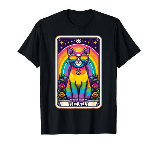 Tarot Card Cat The Ally, Gay Pride Rainbow LGBTQ Cat T-Shirt for Men Women
